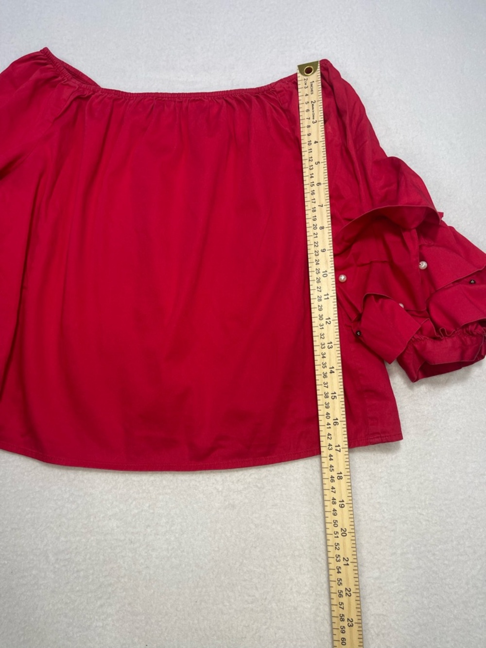 Guess Red Off Shoulder Blouse Small Ruffle Sleeve Pearl Detail Top - Picture 6 of 7